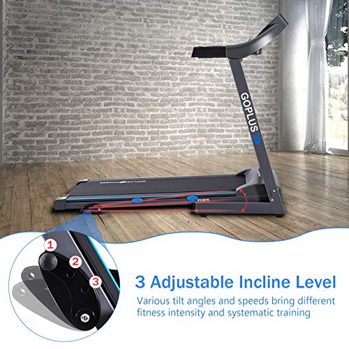 Goplus 2.25HP Electric Folding Treadmill with Incline, Walking Running Jogging Fitness Machine with Blue Backlit LCD Display for Home & Gym Cardio Fitness (Black Jaguar ?)