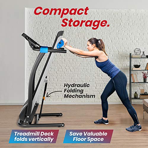 SereneLife Smart Digital Folding Treadmill - Electric Foldable Exercise Fitness Machine, Large Running Surface, 3 Incline Settings, 16 Preset Program, Downloadable Sports App for Running & Walking