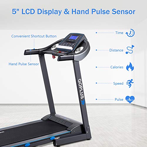 Goplus 2.25HP Electric Folding Treadmill with Incline, Walking Running Jogging Fitness Machine with Blue Backlit LCD Display for Home & Gym Cardio Fitness (Black Jaguar ?)