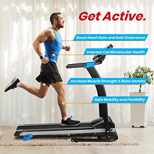 SereneLife Smart Digital Folding Treadmill - Electric Foldable Exercise Fitness Machine, Large Running Surface, 3 Incline Settings, 16 Preset Program, Downloadable Sports App for Running & Walking