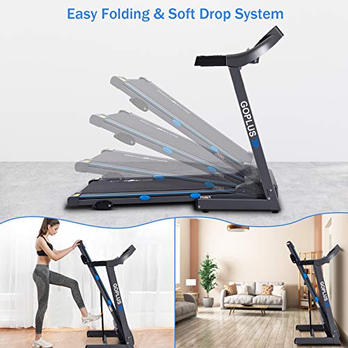 Goplus 2.25HP Electric Folding Treadmill with Incline, Walking Running Jogging Fitness Machine with Blue Backlit LCD Display for Home & Gym Cardio Fitness (Black Jaguar ?)