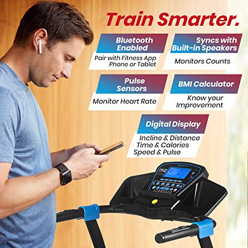 SereneLife Smart Digital Folding Treadmill - Electric Foldable Exercise Fitness Machine, Large Running Surface, 3 Incline Settings, 16 Preset Program, Downloadable Sports App for Running & Walking