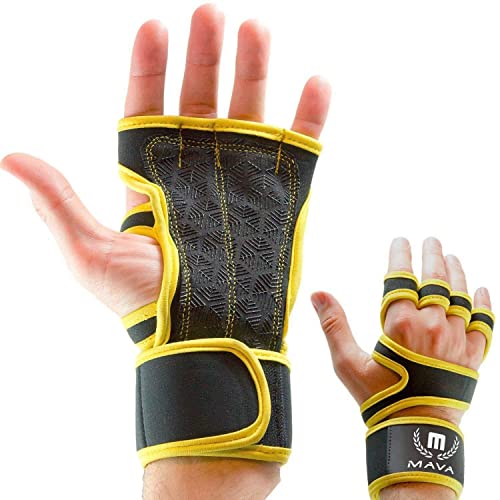 Mava Sports Cross Training Gloves with Wrist Support for Fitness, WOD, Weightlifting, Gym Workout & Powerlifting - Silicone Padding, no Calluses - Men & Women, Strong Grip (Bright Yellow, X-Large)