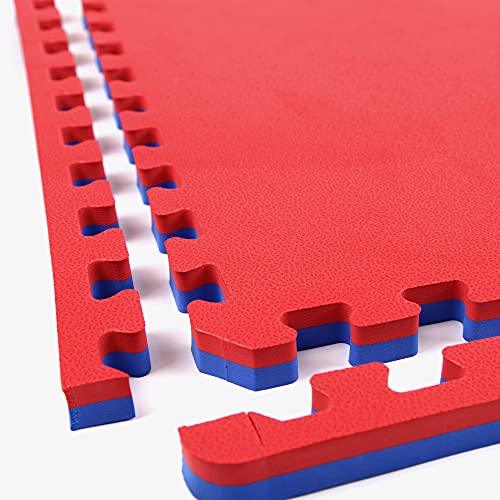 IncStores 1 Inch Thick MMA Foam Flooring Tiles | Extra Thick Interlocking Foam Tiles for Mixed Martial Arts Floor Protection in Your Home Gym, Training Facility, and More | Blue/Red, 25 Tiles