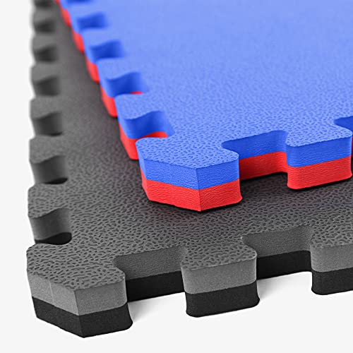 IncStores 1 Inch Thick MMA Foam Flooring Tiles | Extra Thick Interlocking Foam Tiles for Mixed Martial Arts Floor Protection in Your Home Gym, Training Facility, and More | Blue/Red, 25 Tiles