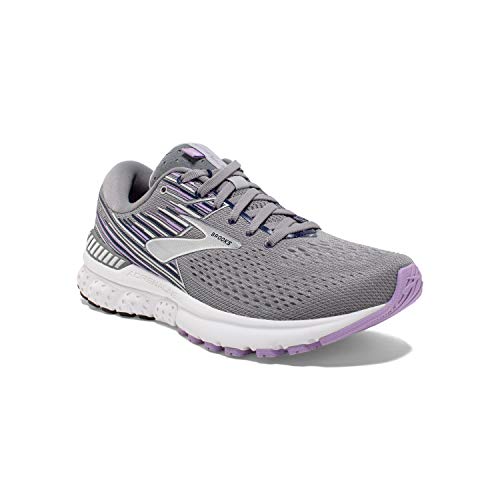 Brooks Womens Adrenaline GTS 19 Running Shoe - Grey/Lavender/Navy - B - 9.5