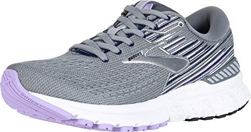 Brooks Womens Adrenaline GTS 19 Running Shoe - Grey/Lavender/Navy - D - 8.5