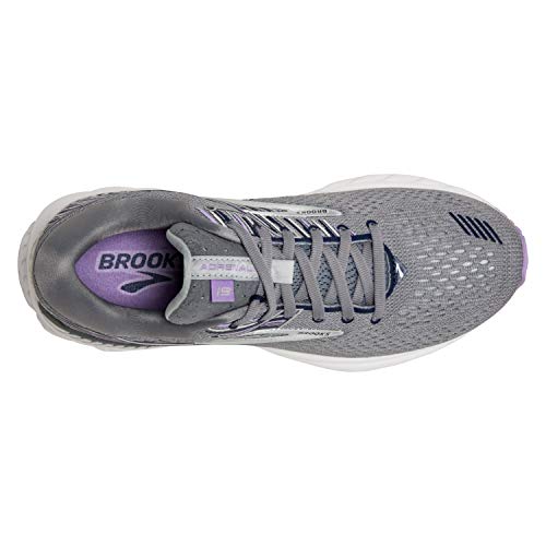 Brooks Womens Adrenaline GTS 19 Running Shoe - Grey/Lavender/Navy - B - 7.5