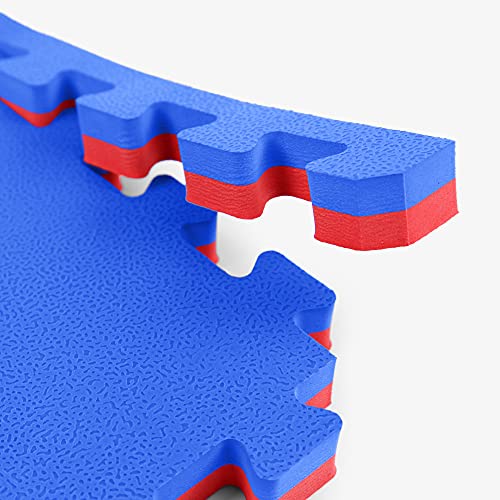 IncStores 1 Inch Thick MMA Foam Flooring Tiles | Extra Thick Interlocking Foam Tiles for Mixed Martial Arts Floor Protection in Your Home Gym, Training Facility, and More | Blue/Red, 15 Tiles