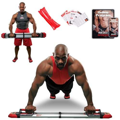 Iron Chest Master Push Up Machine - The Perfect Chest Workout. Fully Assembled with Built-in Resistance Bands. Includes Workout Programs