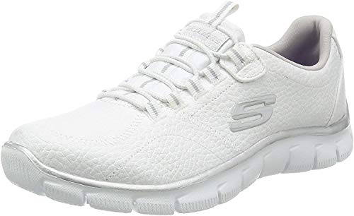 Skechers Women's Sport Empire - Rock Around Relaxed Fit Fashion Sneaker, White/Silver, 10 B(M) US
