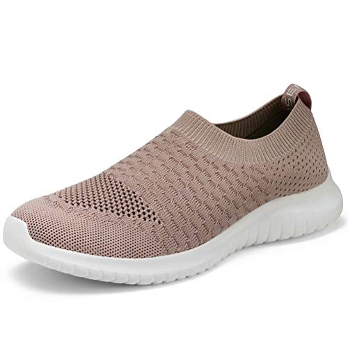konhill Women's Walking Tennis Shoes - Lightweight Athletic Casual Gym Slip on Sneakers 11 US Apricot