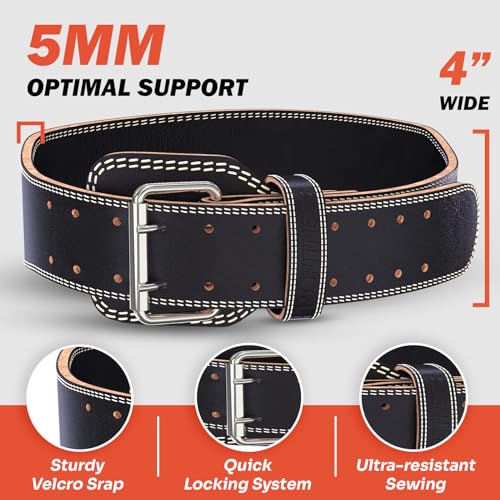 Leather Weight Lifting Belt for Men, Womens Weight Lifting Belts, Back Belt Weightlifting, Squat Belts for Men, Weight Training Belt, Deadlift Belt for Men, Clip Lifting Belt (Small, Black/White)