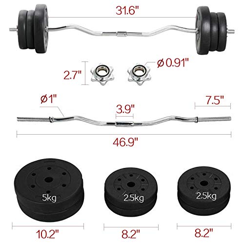 Yaheetech 55lb Olympic Barbell Dumbbell Weight Set Gym Lifting Exercise Workout Olympic Bar Curl Bar