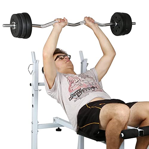 Yaheetech Barbell Weight Set - Olympic Curl Bar & 6 Olympic Weights & 2 Olympic Barbell Clamps for Lifts 55LB