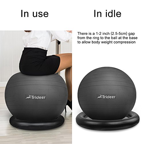 Trideer Ball Chair - Exercise Stability Yoga Ball with Base for Home and Office Desk, Ball Seat, Flexible Seating with Ring & Pump, Improves Balance, Back Pain, Core Strength & Posture£¨Ball with Ring