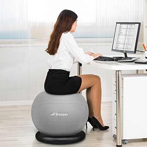 Trideer Ball Chair - Exercise Stability Yoga Ball with Base for Home and Office Desk, Ball Seat, Flexible Seating with Ring & Pump, Improves Balance, Back Pain, Core Strength & Posture£¨Ball with Ring