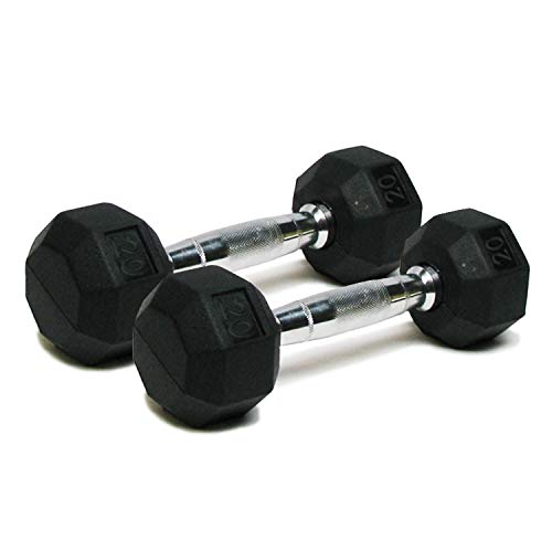 Dumbbells Hand Weights Set of 2 - 20 lb Rubber Hex Chrome Handle Exercise & Fitness Dumbbell for Home Gym Equipment Workouts Strength Training Free Weights for Women, Men