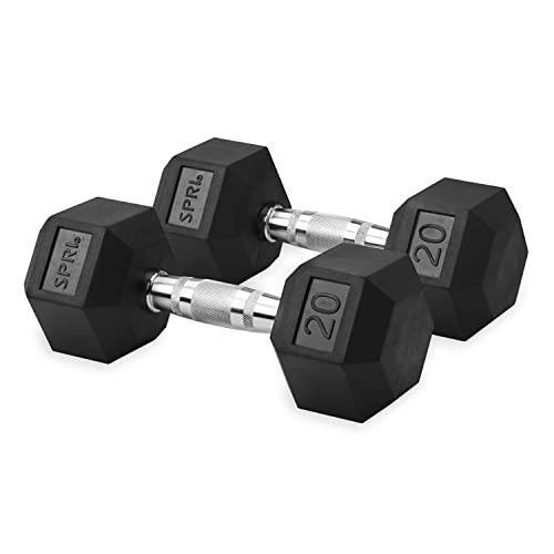Dumbbells Hand Weights Set of 2 - 20 lb Rubber Hex Chrome Handle Exercise & Fitness Dumbbell for Home Gym Equipment Workouts Strength Training Free Weights for Women, Men