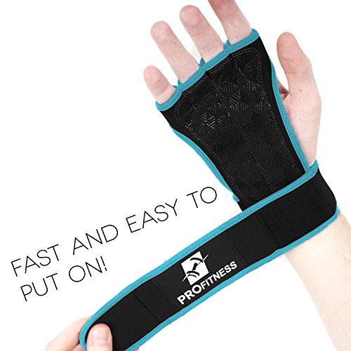 ProFitness Neoprene Workout Gloves with Silicone Non-Slip Grip – WODs, Weightlifting, Cross Training – Wrist Strap Support – Unisex for Men and Women (Turquoise, X-Large)