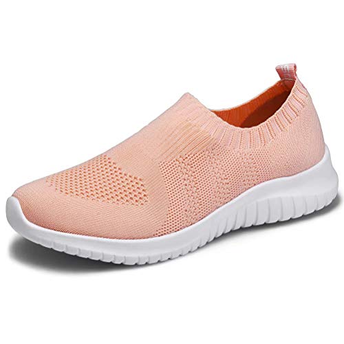 konhill Women's Walking Tennis Shoes - Lightweight Athletic Casual Gym Slip on Sneakers 6 US Shell Pink