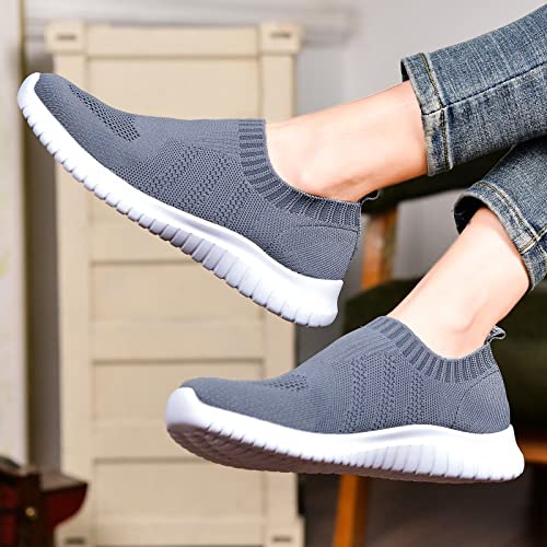 konhill Women's Walking Tennis Shoes - Lightweight Athletic Casual Gym Slip on Sneakers 6.5 US Dark Grey