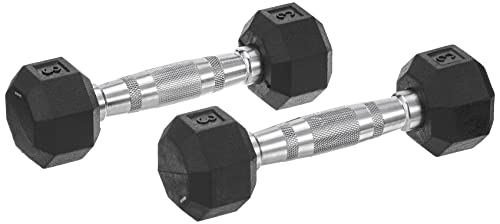 Dumbbells Hand Weights Set of 2 - 3 lb Rubber Hex Chrome Handle Exercise & Fitness Dumbbell for Home Gym Equipment Workouts Strength Training Free Weights for Women, Men