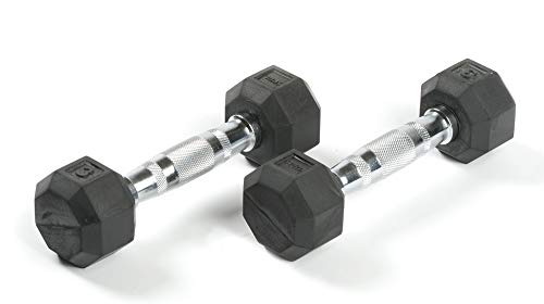 Dumbbells Hand Weights Set of 2 - 3 lb Rubber Hex Chrome Handle Exercise & Fitness Dumbbell for Home Gym Equipment Workouts Strength Training Free Weights for Women, Men