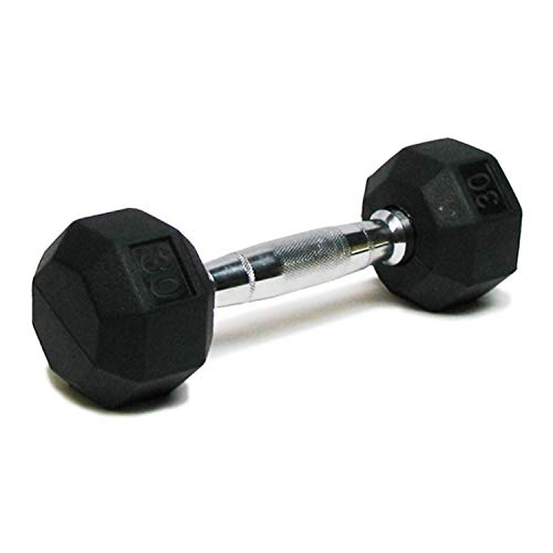 Dumbbell Hand Weight Single 30 lb Rubber Hex Chrome Handle Exercise & Fitness Dumbbell for Home Gym Equipment Workouts Strength Training Free Weights for Women, Men