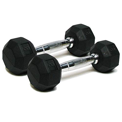SPRI Dumbbells Deluxe Rubber Coated Hand Weights All-Purpose Color Coded Dumbbell for Strength Training (Set of 2) (8-Pound)