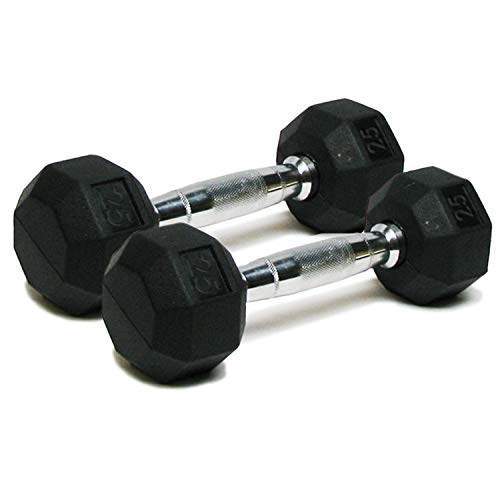 SPRI Dumbbells Hand Weights Set of 2 - Rubber Hex Chrome Handle Exercise & Fitness Dumbbell for Home Gym Equipment Workouts Strength Training Free Weights for Women, Men