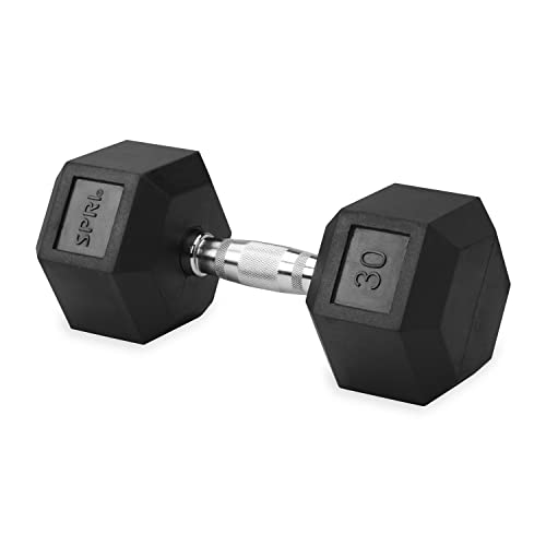 Dumbbell Hand Weight Single 30 lb Rubber Hex Chrome Handle Exercise & Fitness Dumbbell for Home Gym Equipment Workouts Strength Training Free Weights for Women, Men