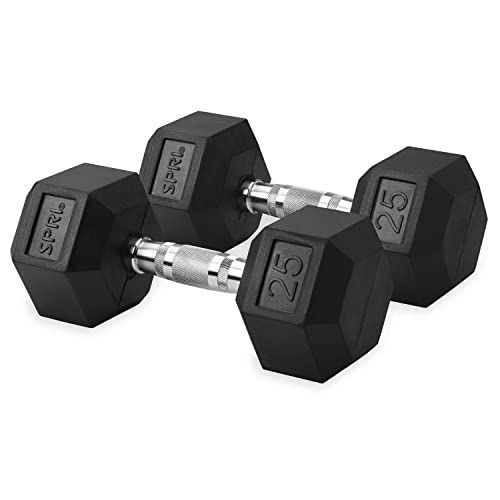 SPRI Dumbbells Hand Weights Set of 2 - Rubber Hex Chrome Handle Exercise & Fitness Dumbbell for Home Gym Equipment Workouts Strength Training Free Weights for Women, Men
