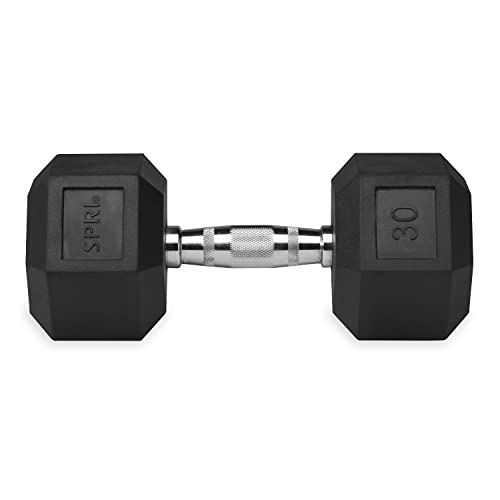 Dumbbell Hand Weight Single 30 lb Rubber Hex Chrome Handle Exercise & Fitness Dumbbell for Home Gym Equipment Workouts Strength Training Free Weights for Women, Men