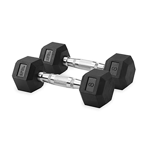 SPRI Dumbbells Deluxe Rubber Coated Hand Weights All-Purpose Color Coded Dumbbell for Strength Training (Set of 2) (8-Pound)