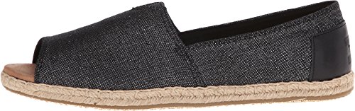 TOMS Alpargata Open Toe Black Metallic Linen 5.5