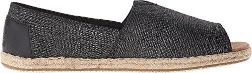 TOMS Alpargata Open Toe Black Metallic Linen 5.5