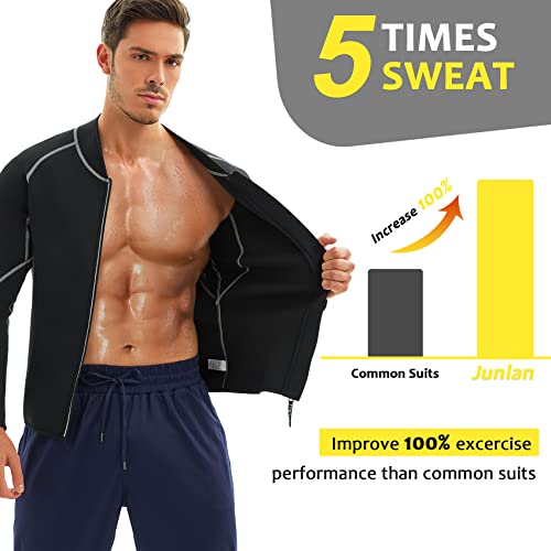 Men Sweat Neoprene Jacket Sauna Suit Workout Shirt Body Shaper Fitness Jacket Gym Top Clothes Shapewear Long Sleeve (Black, XXL)