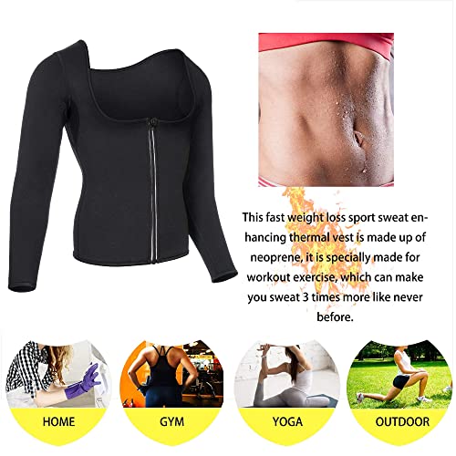 Women Sauna Suit Waist Trainer Neoprene Shirt for Sport Workout Corset Hot Body Shaper Top (XL, Black#2 long sleeves)