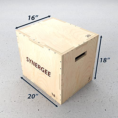 Synergee 3 in 1 Wood Plyometric Box for Jump Training and Conditioning. Wooden Plyo Box All in One Jump Trainer. Size - 20/18/16