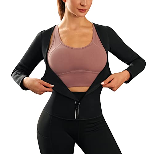 Women Sauna Suit Waist Trainer Neoprene Shirt for Sport Workout Corset Hot Body Shaper Top (2XL, Black#2 long sleeves)