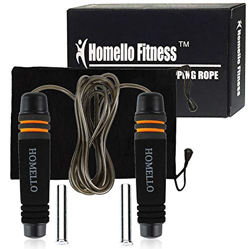 Homello Weighted Jump Rope (1LB) with Memory Foam Handles and Steel Cable - for Fitness, Crossfit, Boxing and MMA