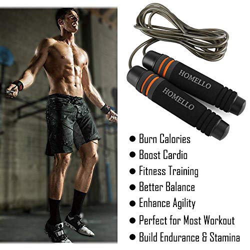 Homello Weighted Jump Rope (1LB) with Memory Foam Handles and Steel Cable - for Fitness, Crossfit, Boxing and MMA
