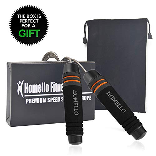 Homello Weighted Jump Rope (1LB) with Memory Foam Handles and Steel Cable - for Fitness, Crossfit, Boxing and MMA