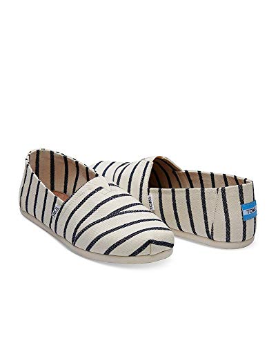 TOMS Men's Alpargata Cotton/Poly Espadrille, Size: 11 D(M) US, Color: White/Navy Riviera Stripe
