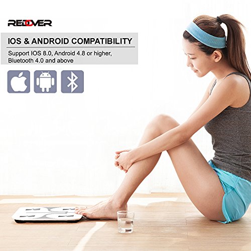 REDOVER-Bluetooth Body Fat Scale with Free IOS and Android App, Smart Wireless Digital Bathroom Scale, Body Composition Analyzer for Body Weight, Body Fat, Water, Muscle Mass, BMI, BMR and more, 400lb