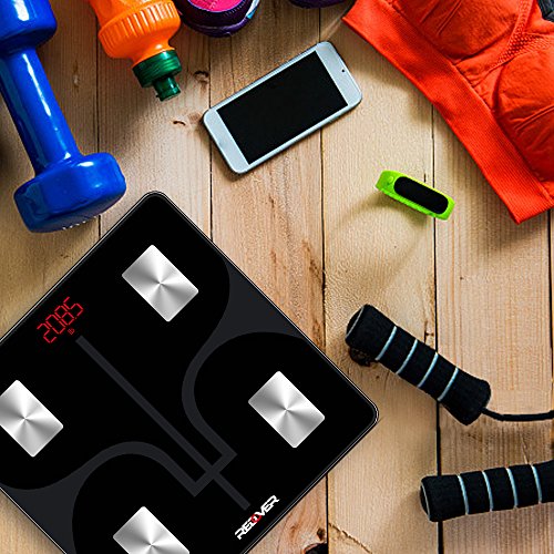 REDOVER-Bluetooth Body Fat Scale with Free IOS and Android App, Smart Wireless Digital Bathroom Scale, Body Composition Analyzer for Body Weight, Body Fat, Water, Muscle Mass, BMI, BMR and more, 400lb