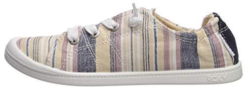 Roxy Women's Bayshore Slip on Sneaker Shoe, White Striped 20, 6.5