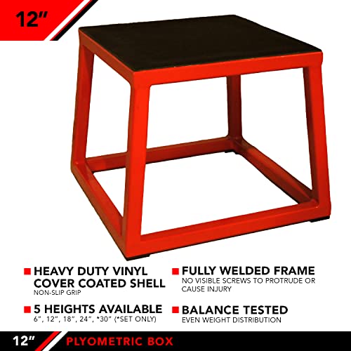 JFIT Plyometric Jump Box - 12", Red/Black