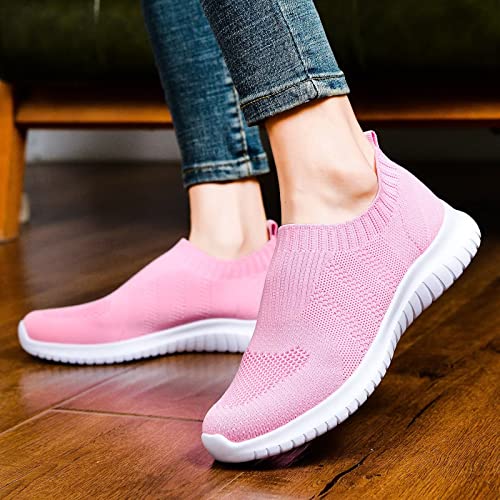 konhill Women's Walking Tennis Shoes - Lightweight Athletic Casual Gym Slip on Sneakers 13 US Pink